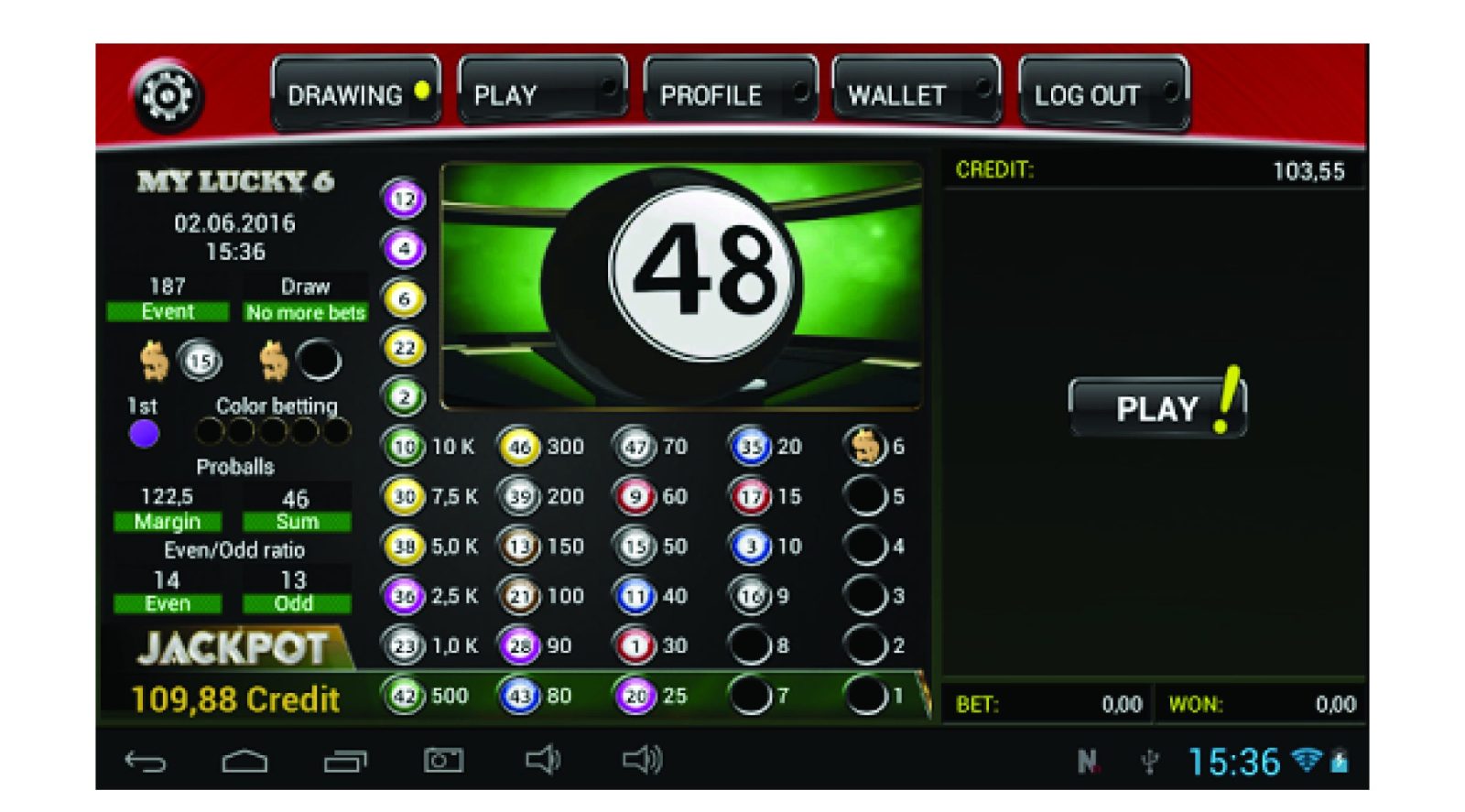 Lucky 6 gaming floor with live draw displays