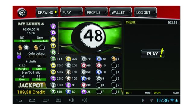 Lucky 6 gaming floor with live draw displays